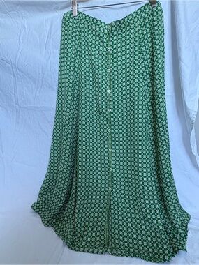 Max Studio Floral Faux Button Front Skirt Green Size L